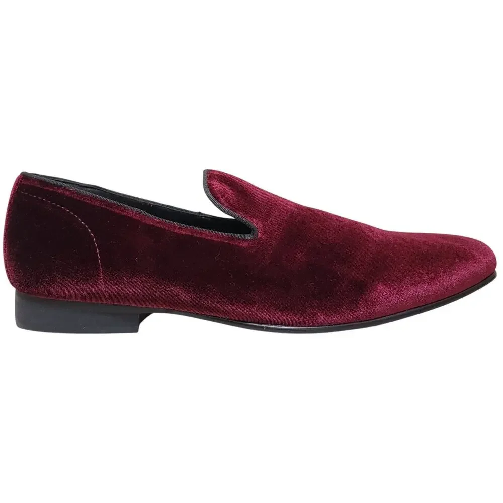 Steve Madden Men Laight Slip On Smoking Loafers Size US 9.5M Wine Red Velvet